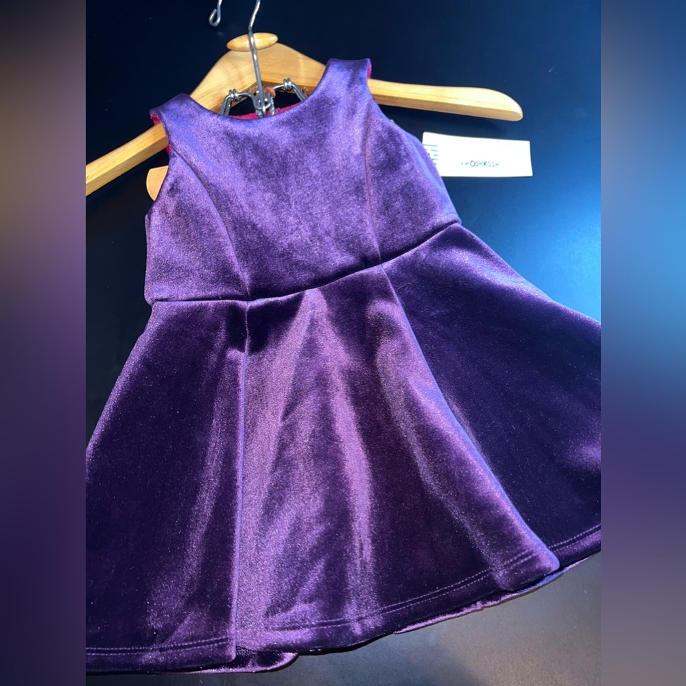 Genuine Kids Oshkosh Purple Velvet Gem Buttoned Back Dress Size 2T NWT